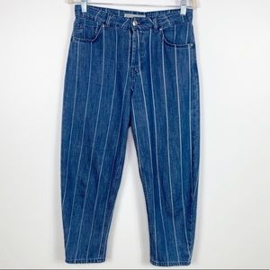Topshop Moto Striped High Waisted Mom Crop Jeans